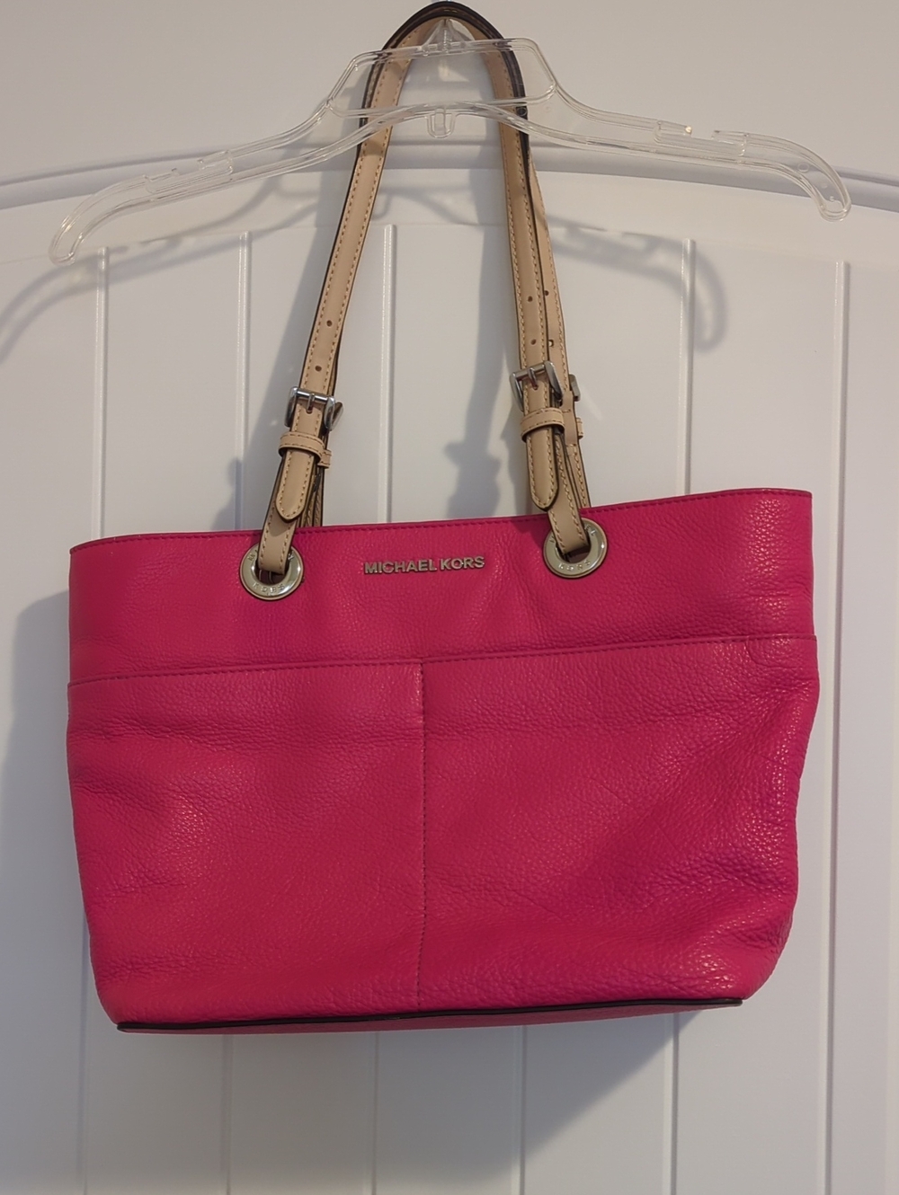 Michael Kors Hot Pink Leather Tote with Tan Straps